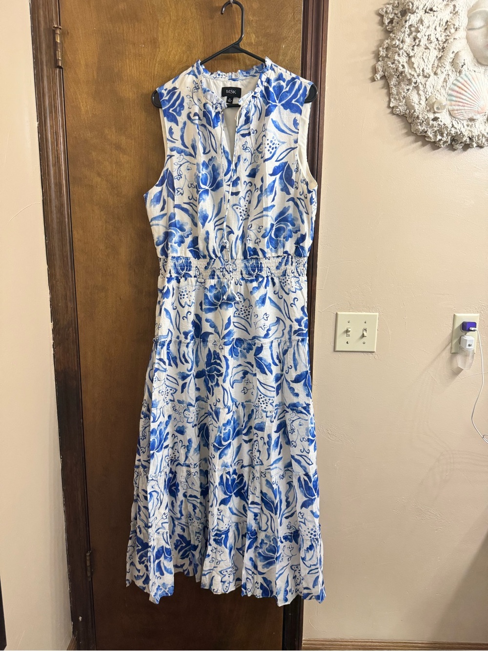 MSK White Maxi Dress with Blue Floral Print